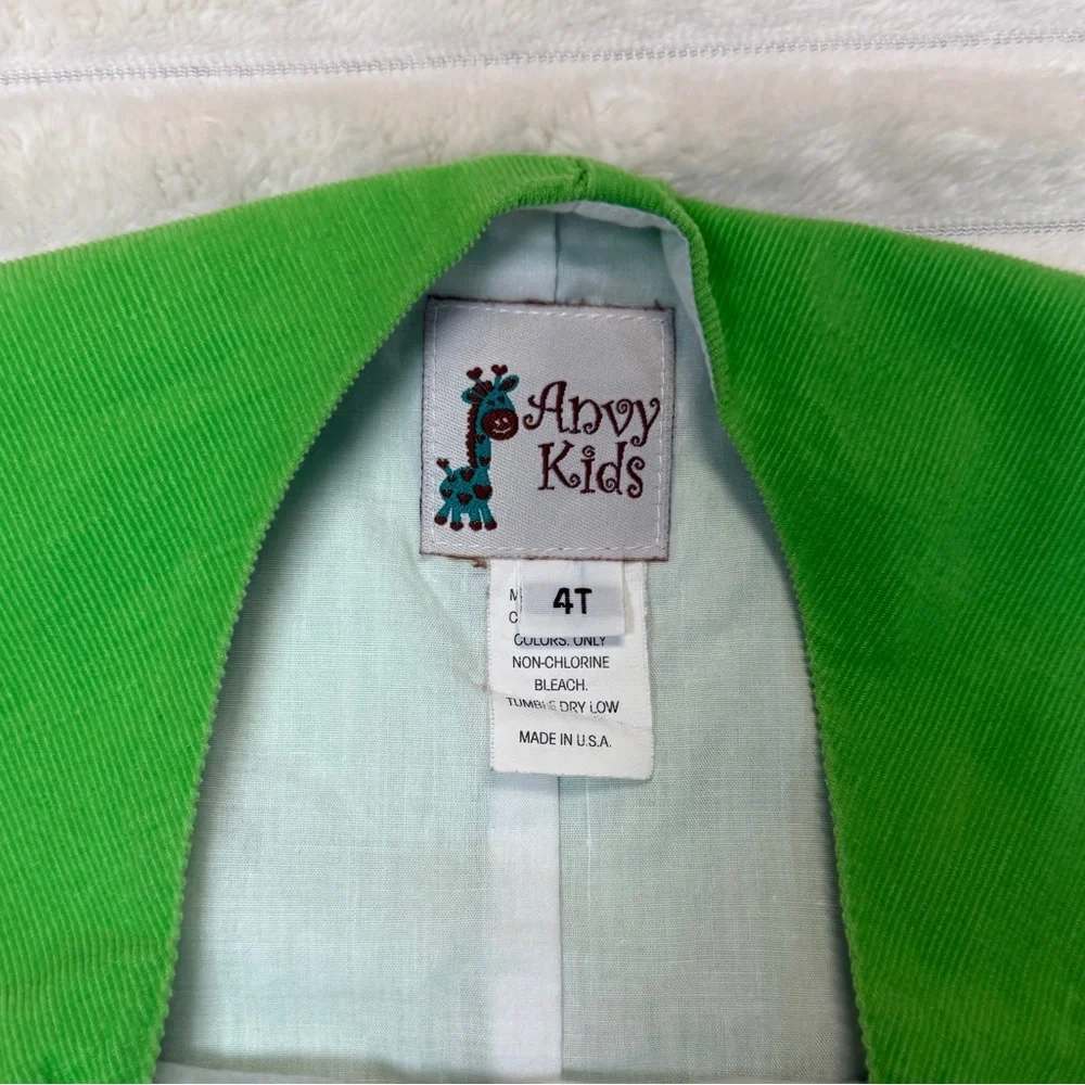 Anvy Kids: Boys Smocked Green Jon Jon, Cows and Train, Size 4T